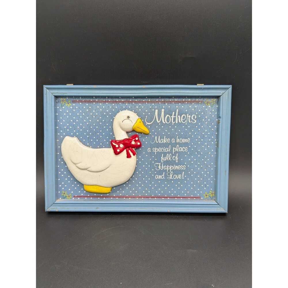 Vintage Mothers Goose Wall Plaque Framed Country Kitchen Decor Blue 10x7
